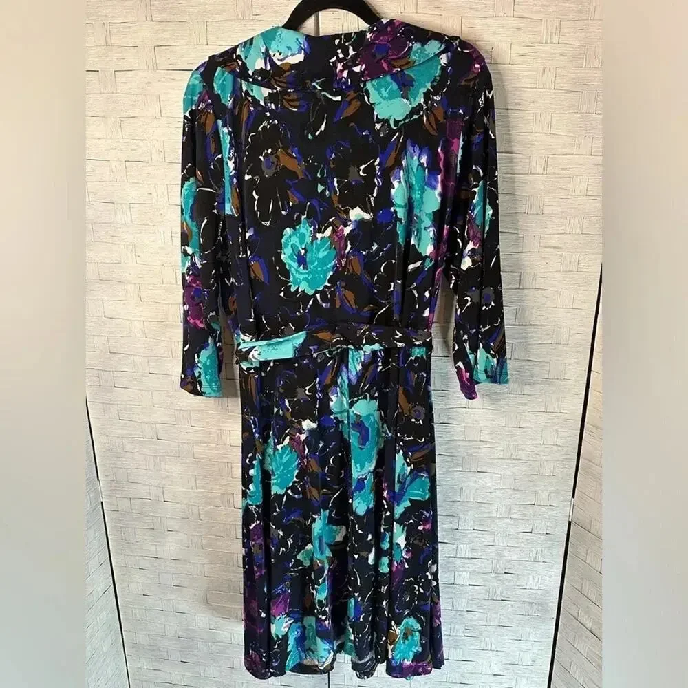 Lane Bryant floral ruffle Wrap style Dress colorful 3/4 sleeves belt plus size_2